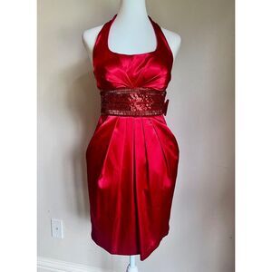 NWT B. Darlin Satin Halter Beaded & Sequined Dress Size 5/6